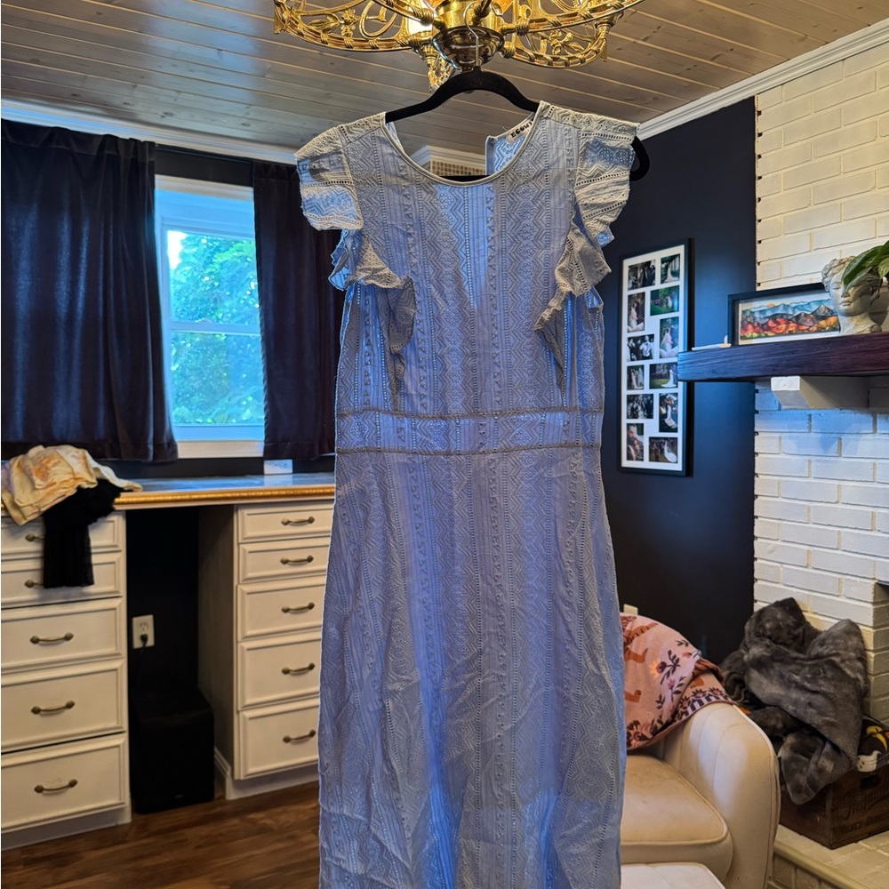 Wish Light Blue Midi Dress with Ruffle Sleeves
